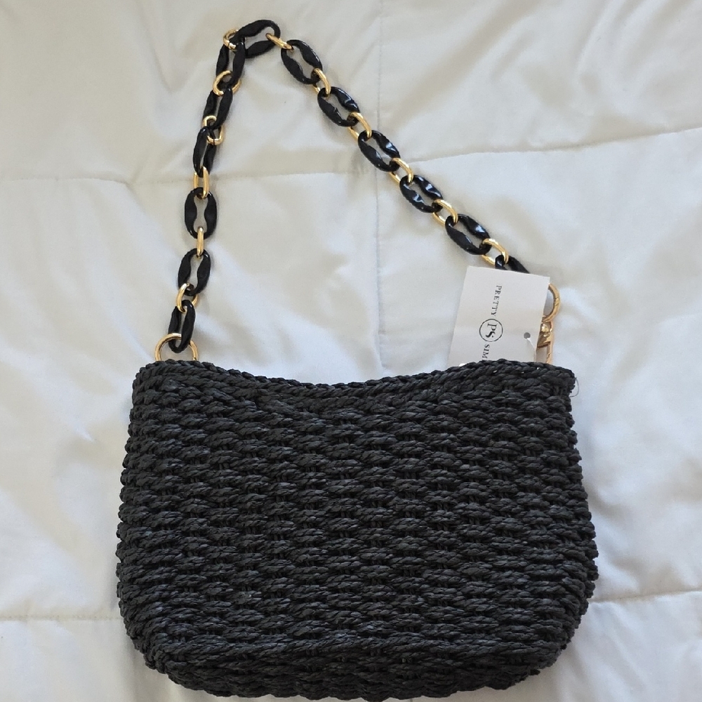 Chic Black Woven Shoulder Bag